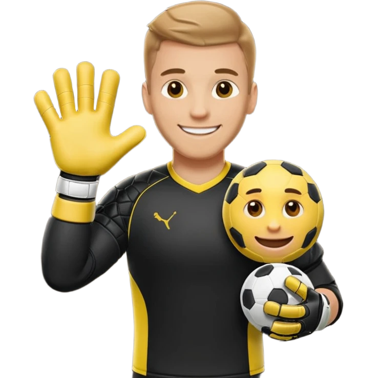 Football goalkeeper gloves with man goalkeeper and small emoji emoji