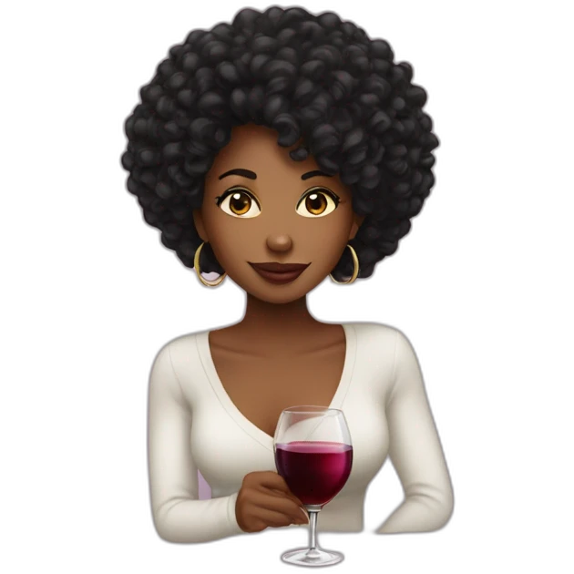 Lonf hair Black women with cup of wine emoji