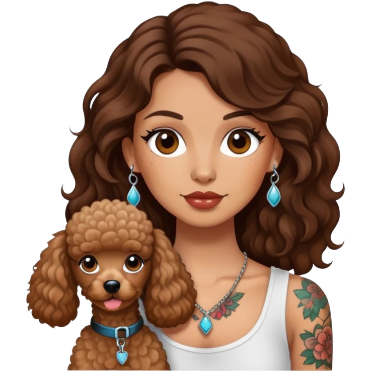 Long brown haired girl with tattoos with a pudel emoji