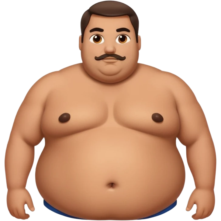 big fat guy body big boobs and belly rolls a bit tanned and very very bi boobs and brows hair and a unibrow emoji