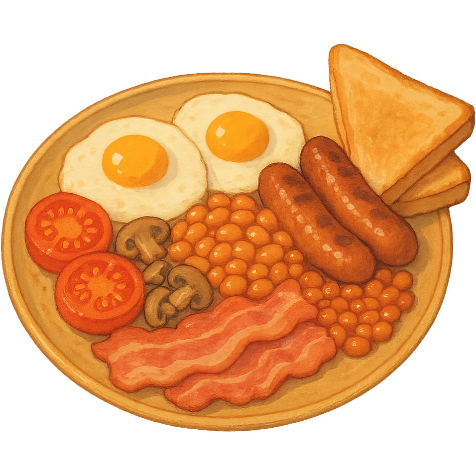 Ghibli-inspired illustration of a classic English breakfast emoji