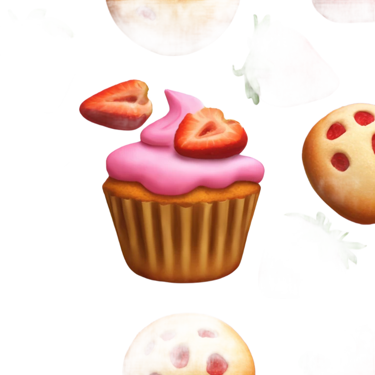 Strawberry muffin with sweets on top emoji