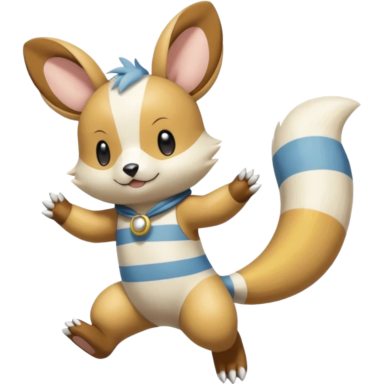 Oshawott-Dedenne-Buizel-Minccino-Emolga-fusion (full body) with vertical white stripes running down the whole body emoji