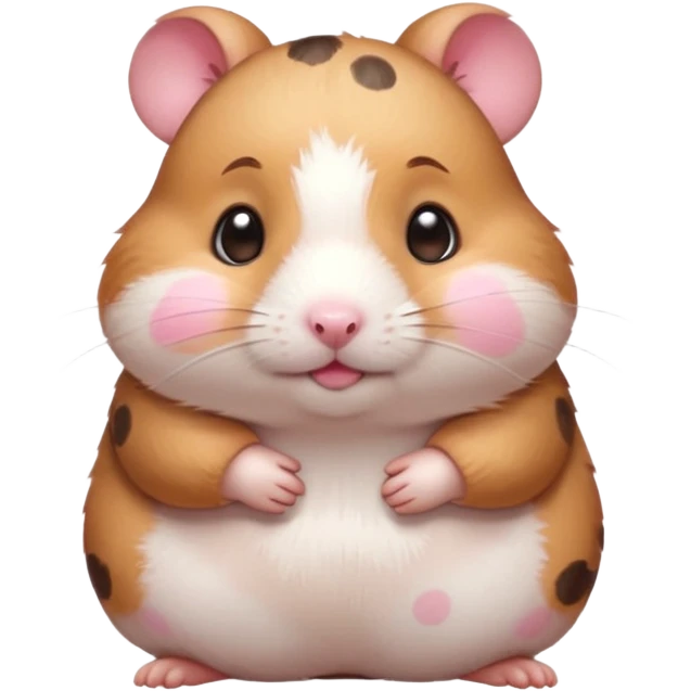 Cute chubby cartoon-style hamster with blushing pink spots, shy expression, as if looking at crush. Painterly shading, white background, sticker-style illustration emoji