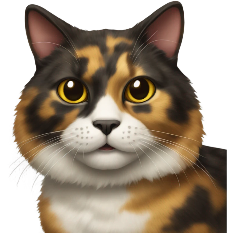 Tortoiseshell cat with yellow and white and black and is big emoji