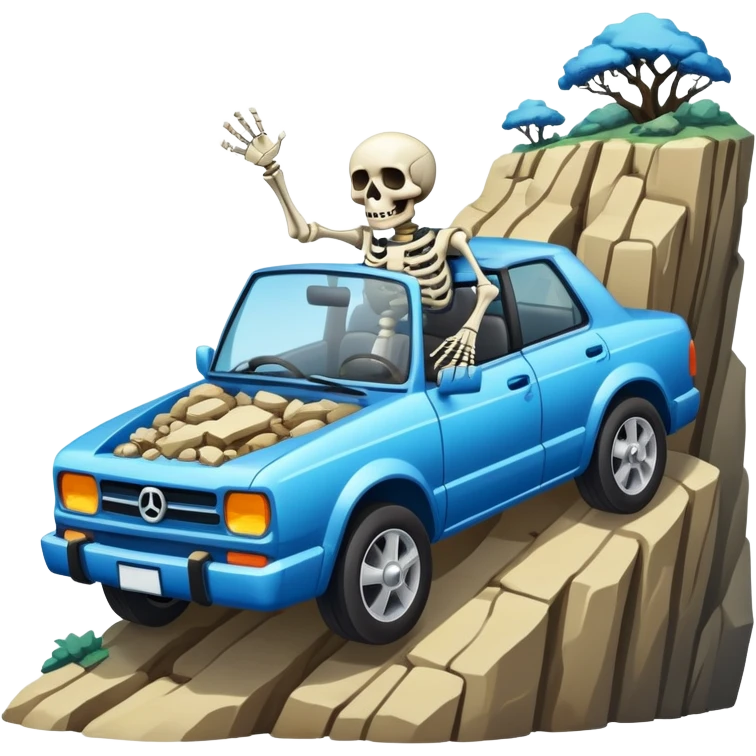 Skeleton driving off a cliff emoji