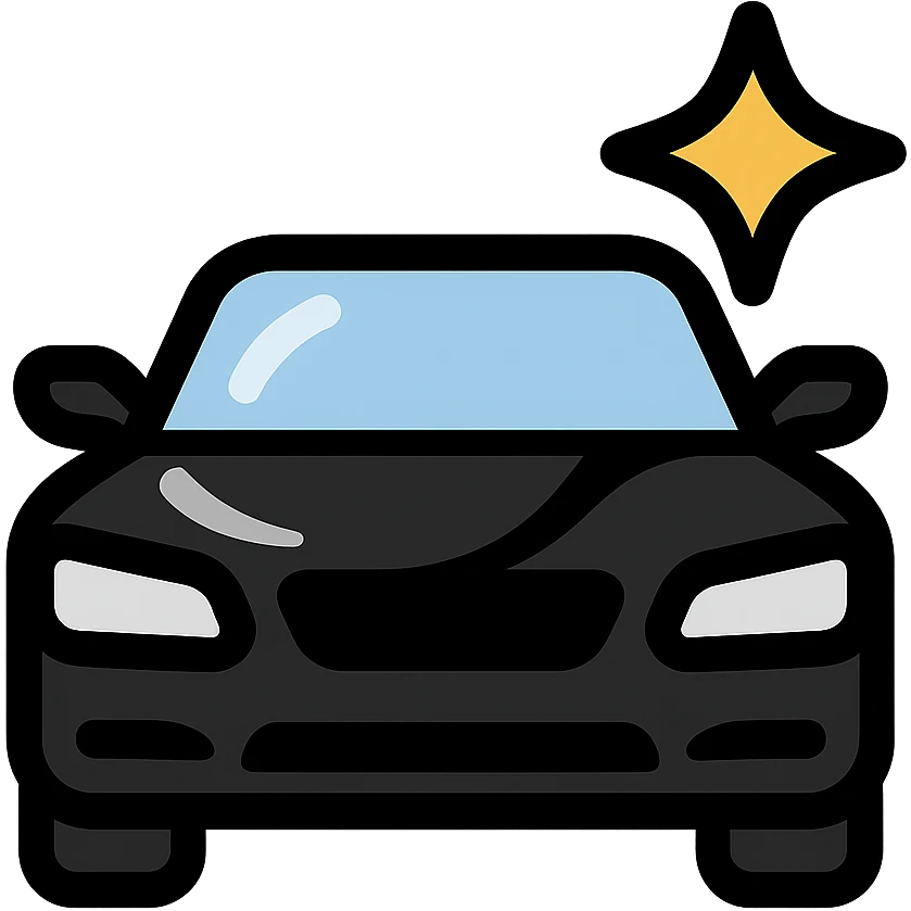 small bright silver or gold star icon conveying perfection on a glossy black high-end car surface, main color glossy black, subtle reflections, emphasis on mirror-like shine, modern and clean, not overloaded emoji