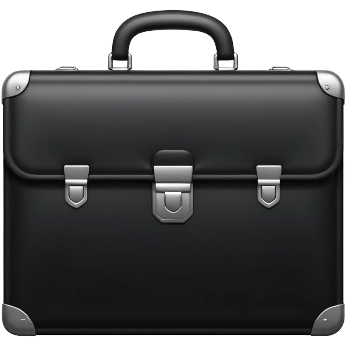 luxury briefcase emoji, matte black metal texture, clean sharp geometry, subtle reflections, minimalist futuristic 3D style, isolated on white emoji