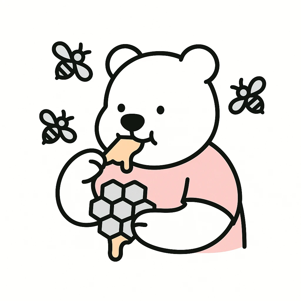 bear eating honeycomb with bees flying around emoji