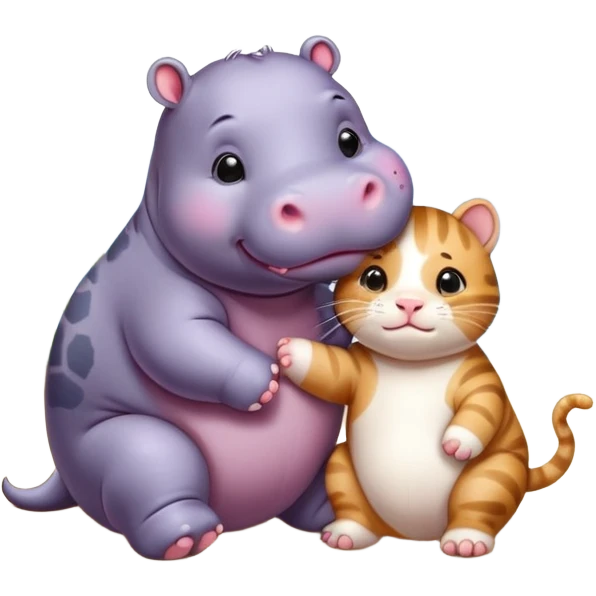 Baby hippo with a kitten friend emoji