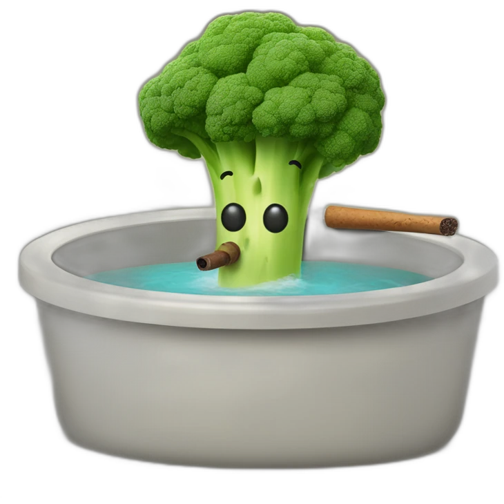 Broccoli sitting in a hot tub smoking a cigar emoji