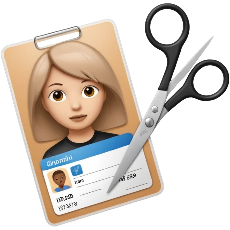 Scissors cutting an ID card in 2 parts.hyper realistic emoji