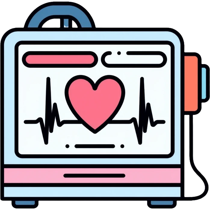 Medical EKG machine with heart rhythm display emoji