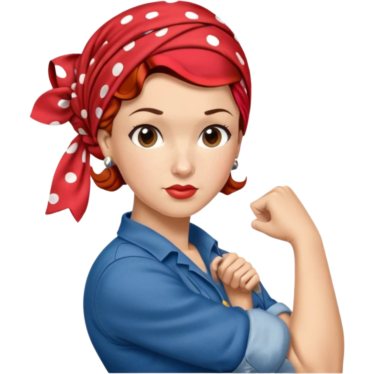Rosie the Riveter classic We Can Do It pose, blue shirt, red polka dot headscarf emoji