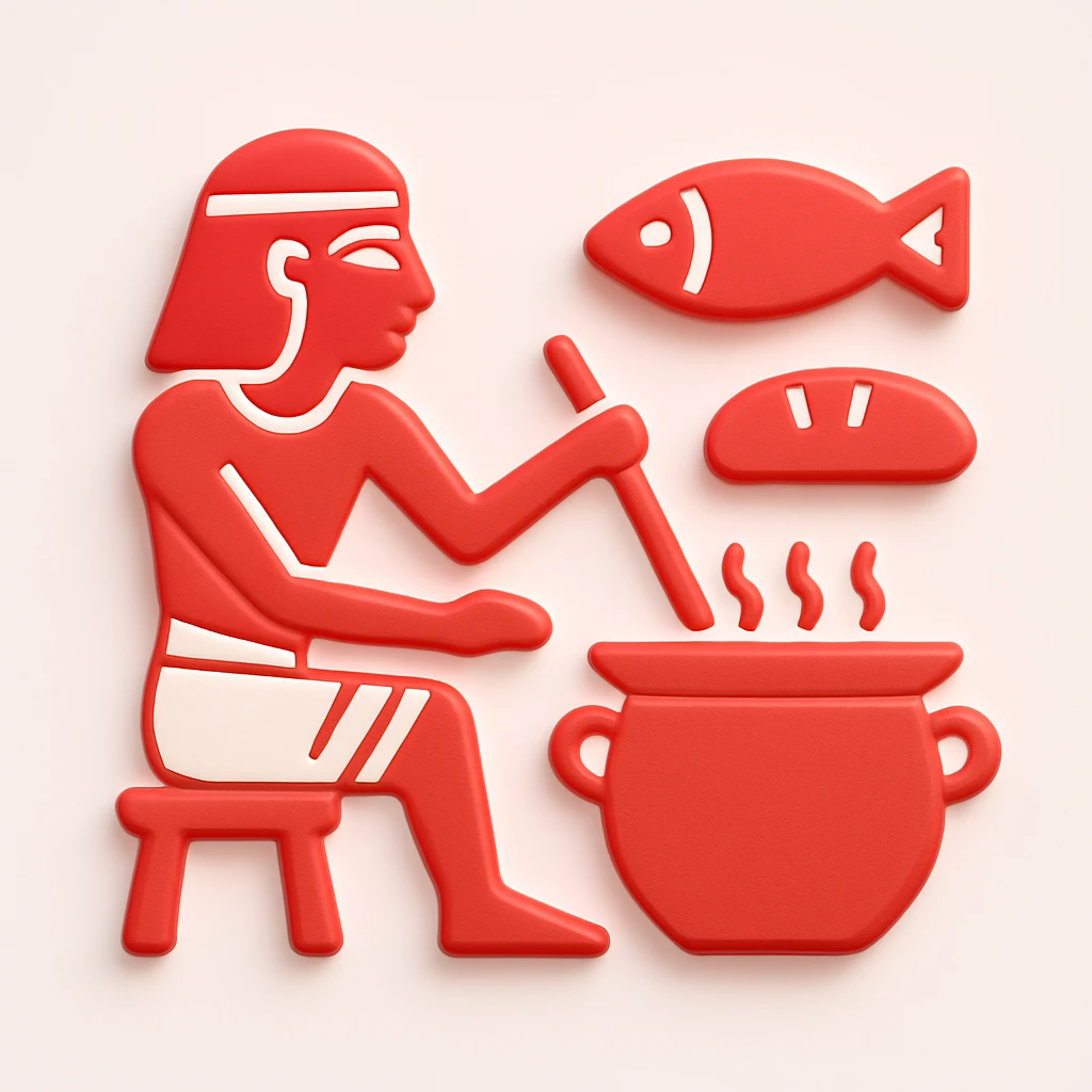 ancient Egyptian cooking scene in hieroglyphic style emoji