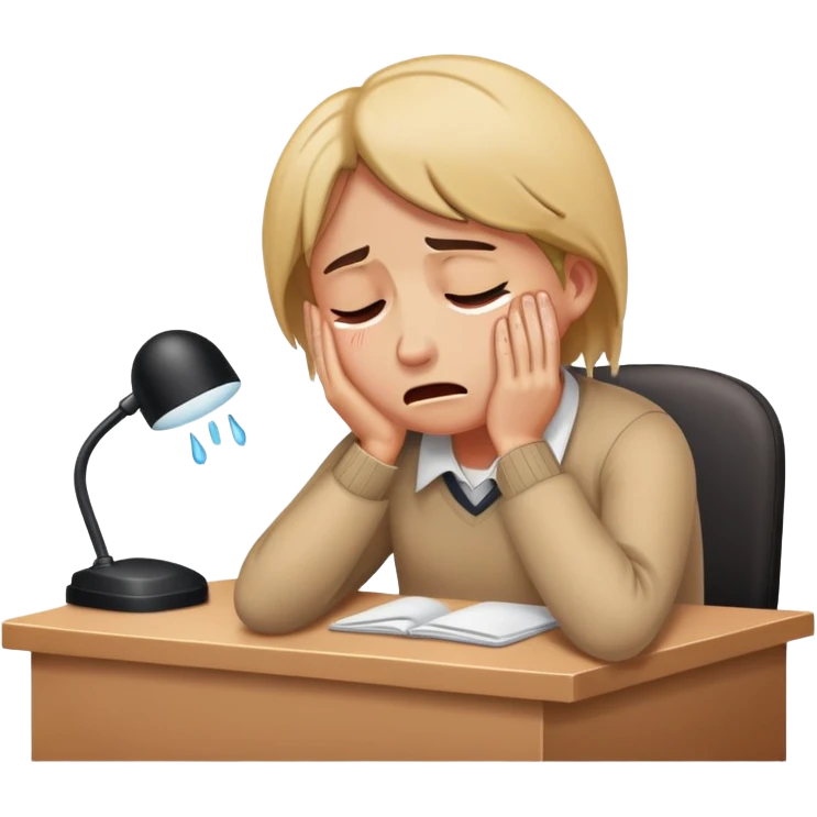 person sitting at a desk crying emoji