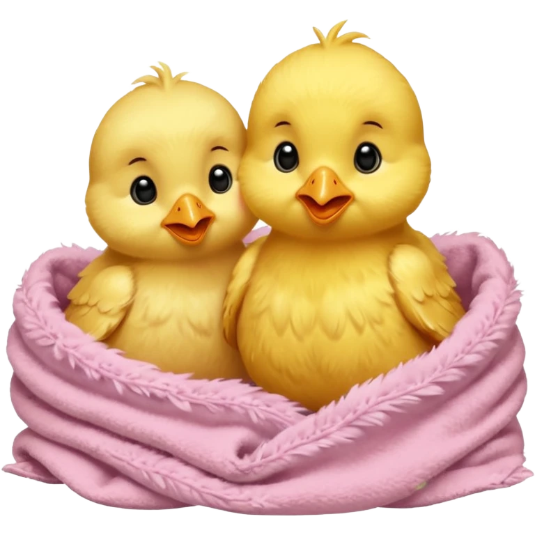 Two baby chicks cuddling in bed emoji