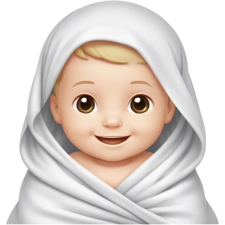 newborn baby smiling in white sheet emoji
