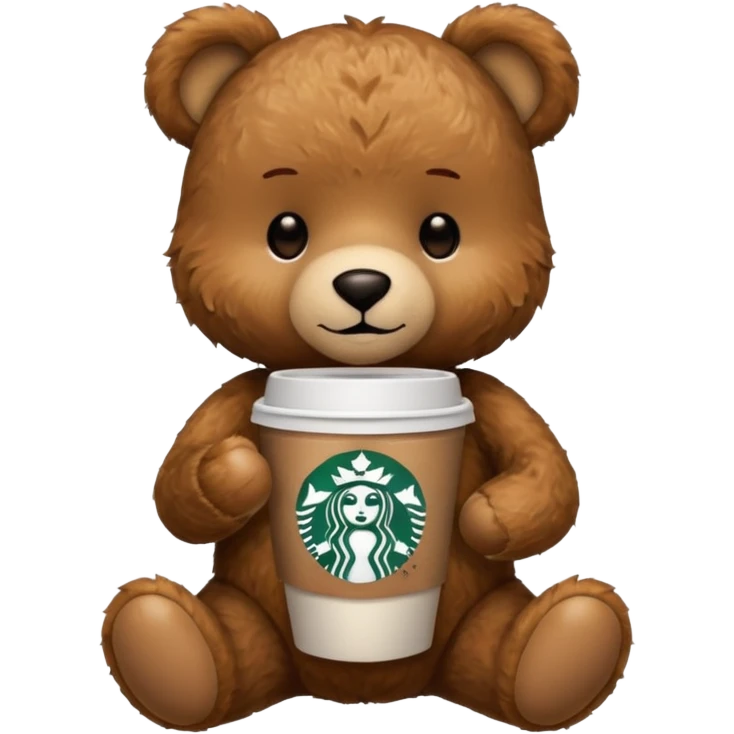 teddy bear with one cup of starbucks coffee emoji