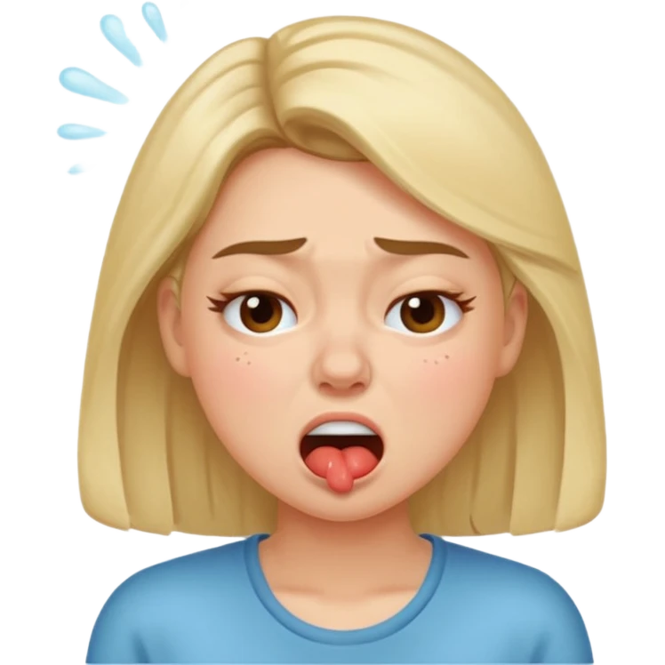 Woman mid-sneeze with puffed cheeks










 emoji