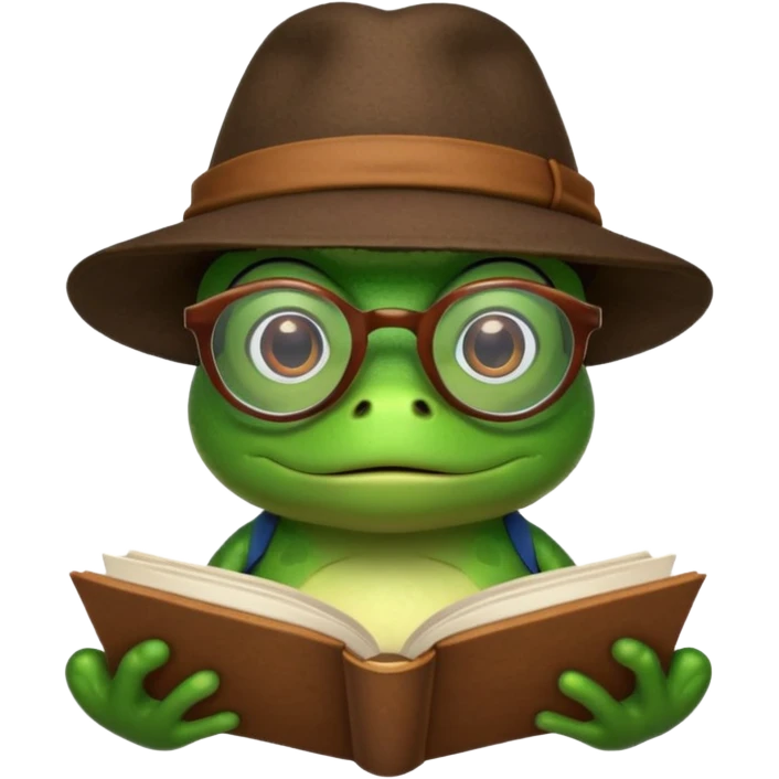 frog wearing hat with glasses and book emoji