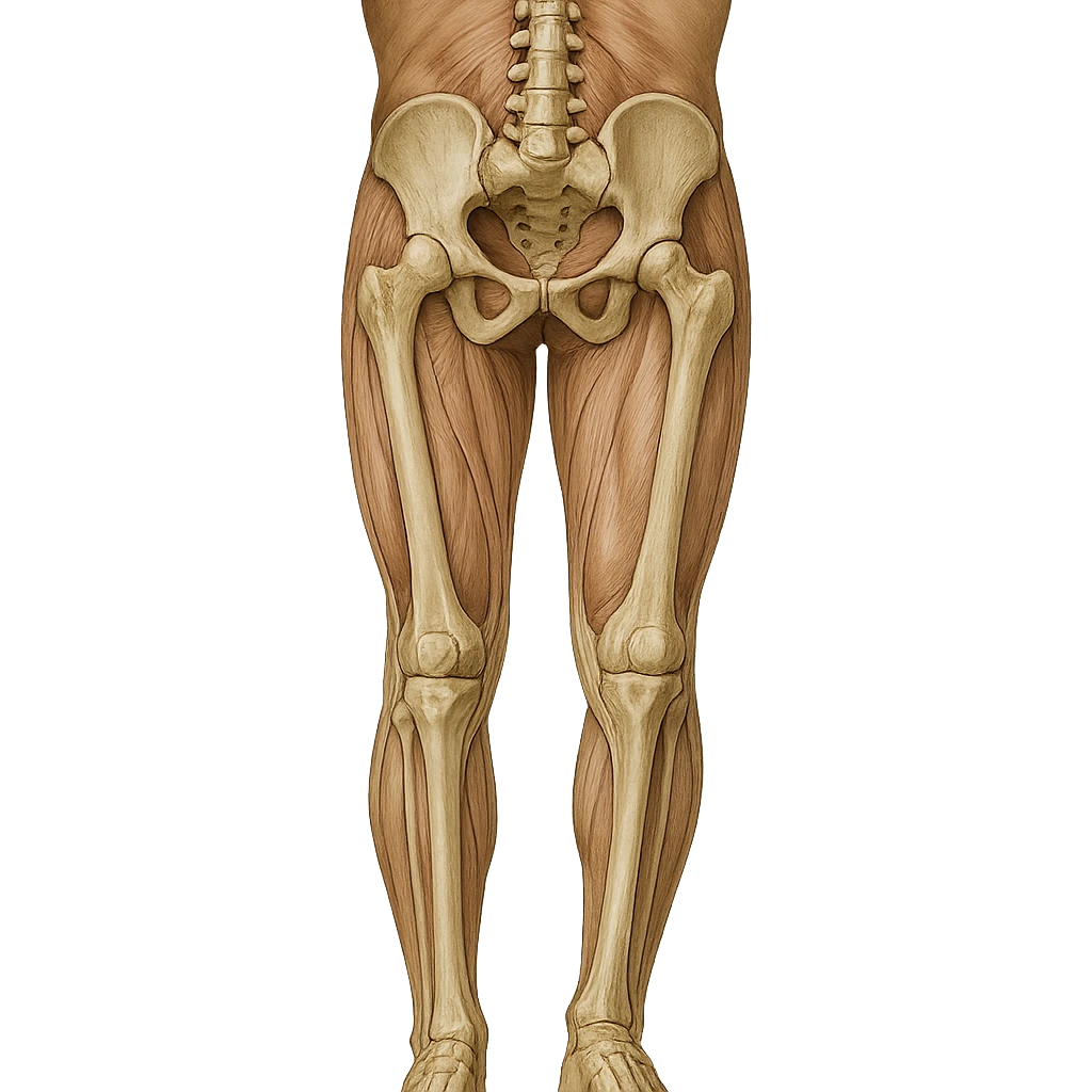 Edit the image to depict an inhibited leg (shorter than the other), in a medical anatomical style, posterior view, hyperrealism, with no background. Variation 4. emoji