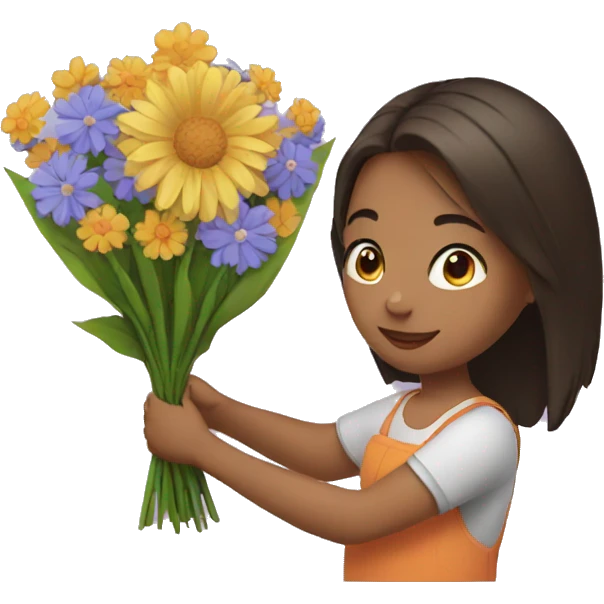 girl holding flower bouquet in hand emoji