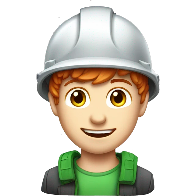 a young guy with fair skin and red hair, an oil company employee in a green helmet, telegram sticker emoji