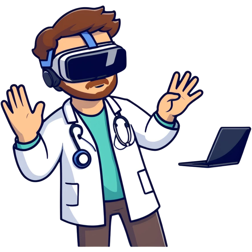 male doctor with brown beard and hair using virtual reality technology emoji