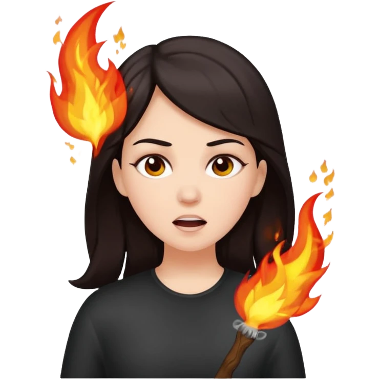 White girl with dark hair breathe fire emoji