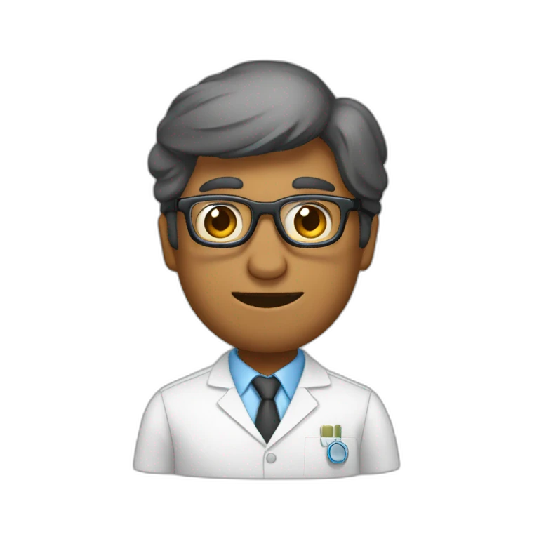 Un señor con lentes negros y bata de laboratorio emoji