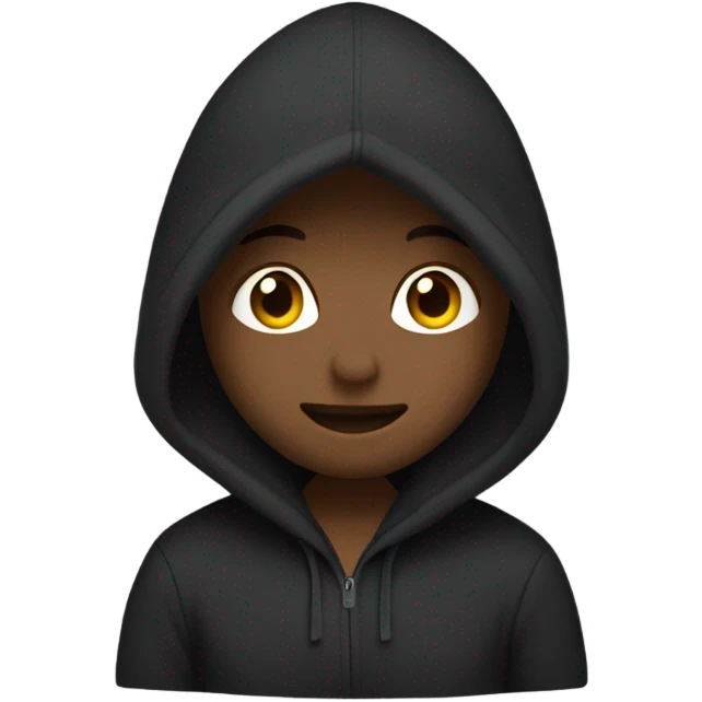 “Black hoodie emoji, minimalist style, simple design with a hood, long sleeves, and no logos or patterns, transparent background.” emoji