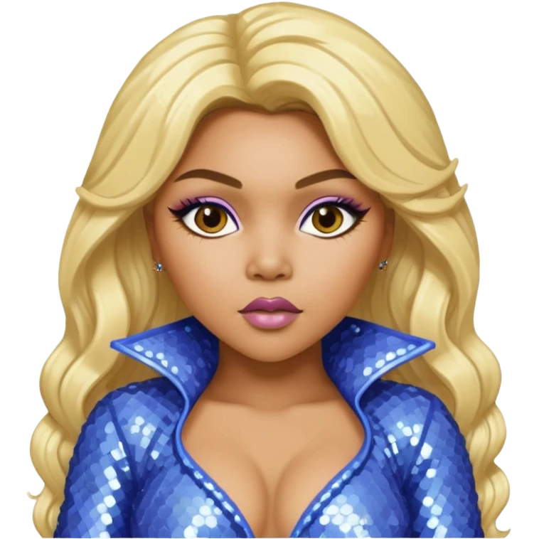 Lil Kim with blonde hair, periwinkle sequin outfit emoji