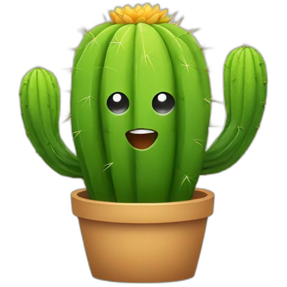 un cactus qui sourie avec des yeux efrayant emoji