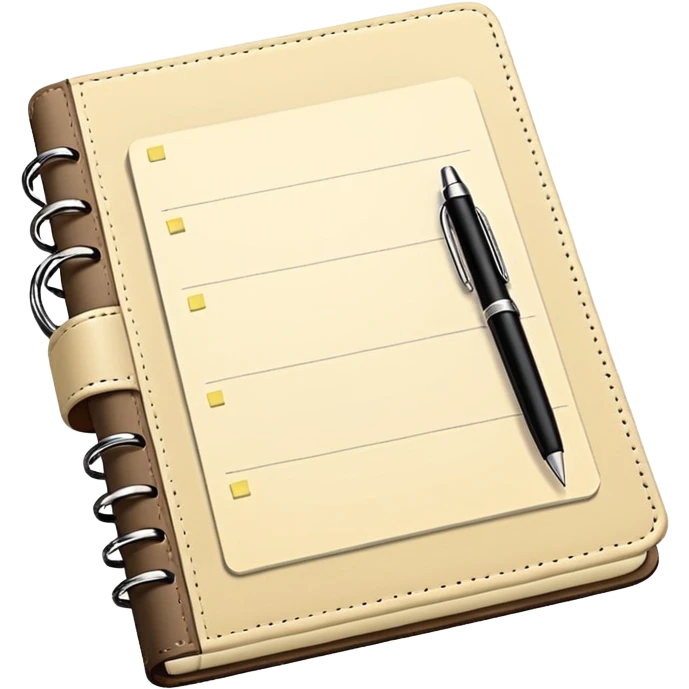 daily planner agenda cream leather with open page and pen with stickynotes emoji