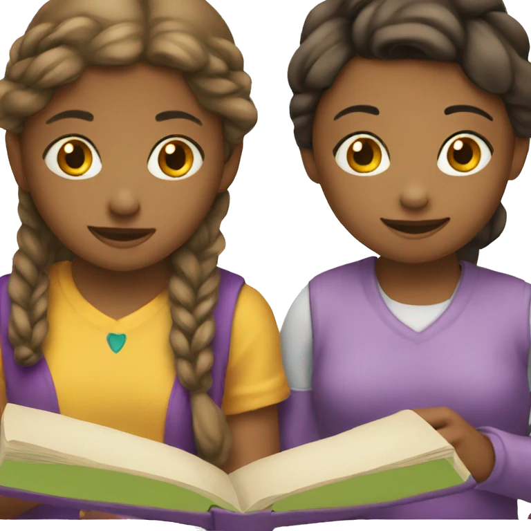 two girls reading together  emoji