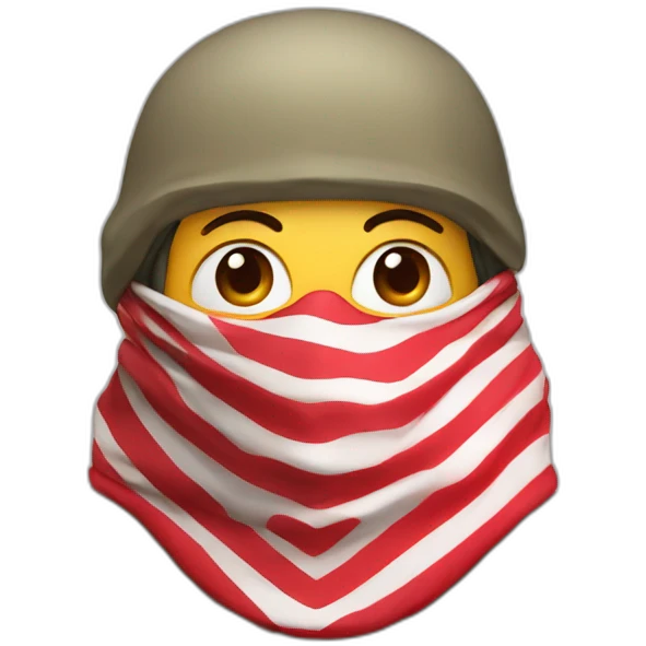 A person masked with red and white shemagh and wearing military clothing mouth covered emoji