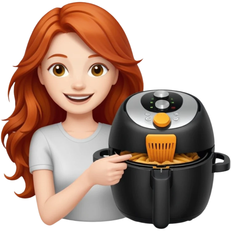 Excited long haired redhead shaking airfryer butt shake emoji