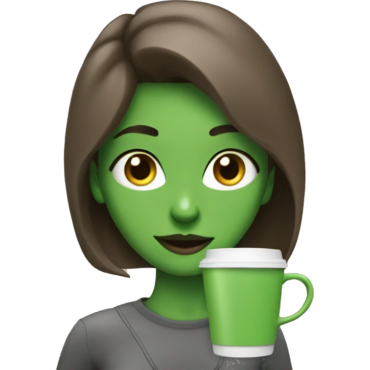 The girl with the green eyes is drinking coffee  emoji