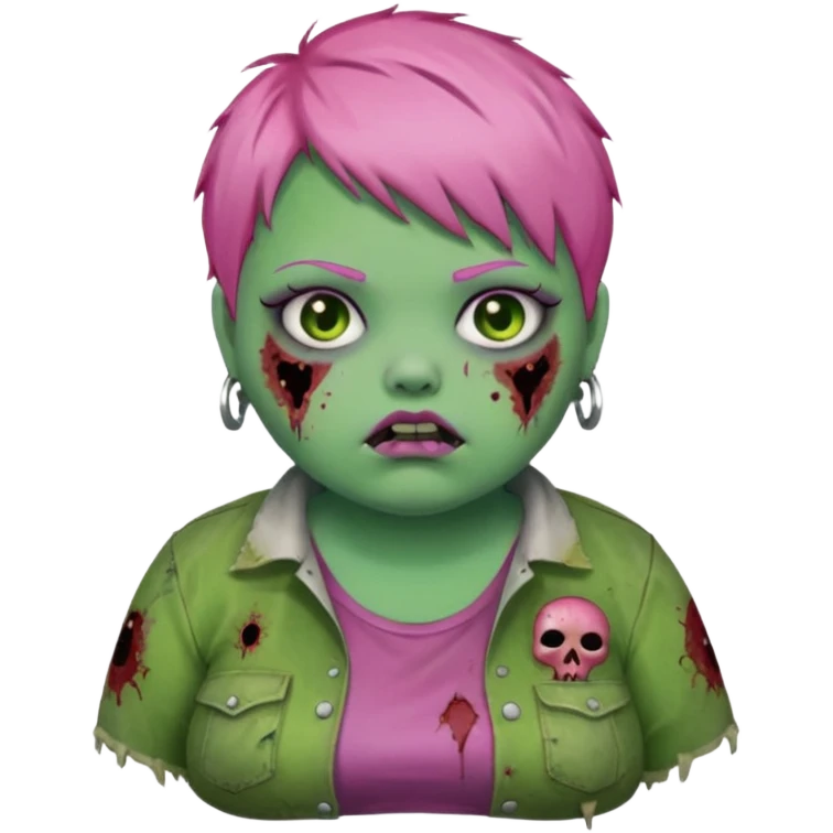 fat zoombie girl pink short hair, green skin emoji