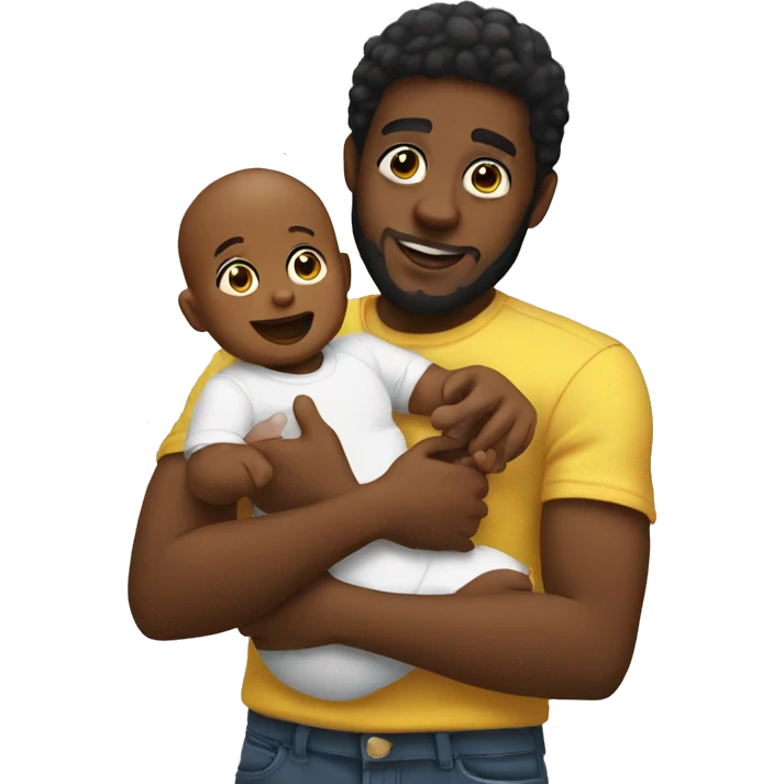 black man holding a baby and baby oil emoji
