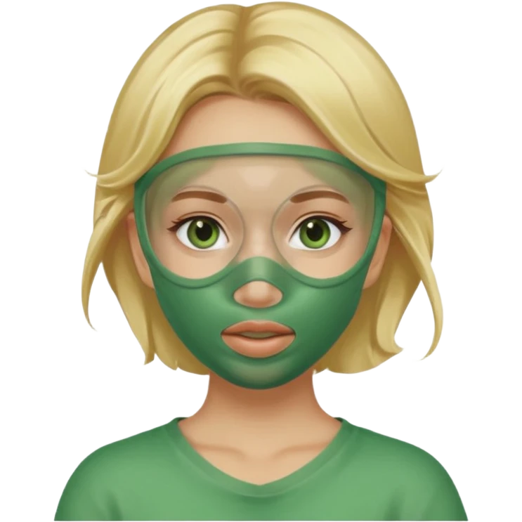 بدي بنت حاطه ماسك لونه اخضر وبدي يكون لون شعرها اشقر بليزز وممكن احطه بالكيبوردد!؟؟ 🤍🥹 emoji