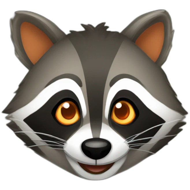 brown raccoon with orange eyes and a dark green hood that is laughing emoji