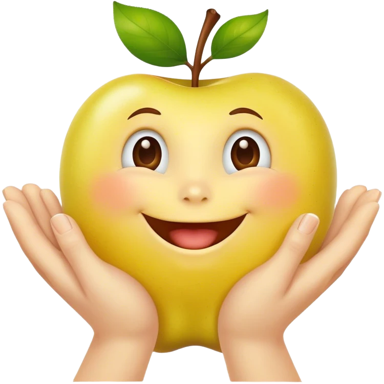 happy yellow apple with hands emoji