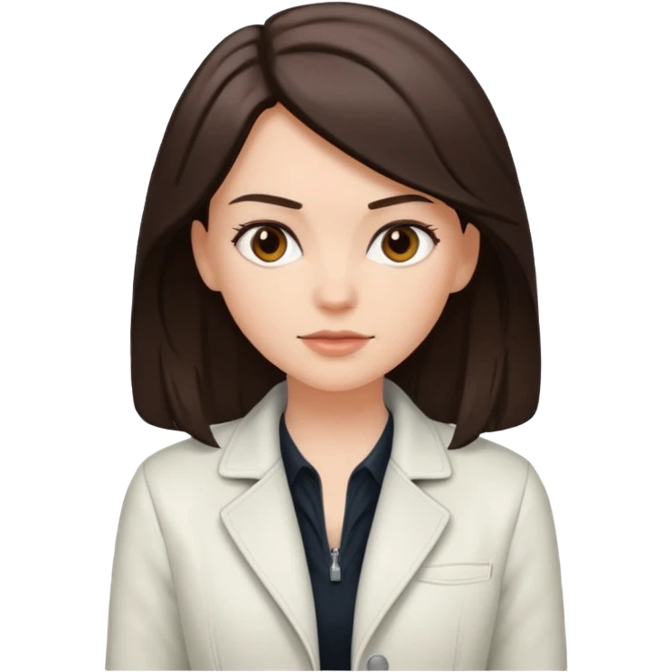 white girl with white jacket and dark brown shoulder-length hair emoji