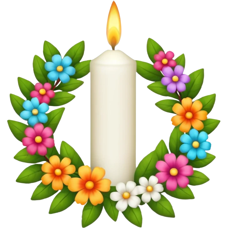 white candle with a floral wreath emoji
