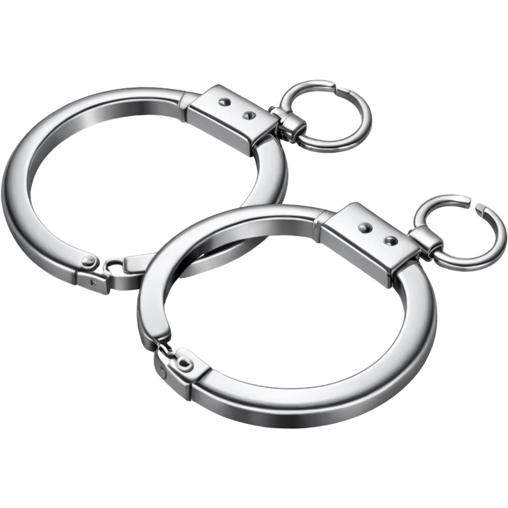 A pair of elegant handcuffs emoji made of silver chrome, smooth rounded design, glossy metallic reflections, luxury fetish aesthetic, minimal iOS emoji style, centered, clean white background emoji