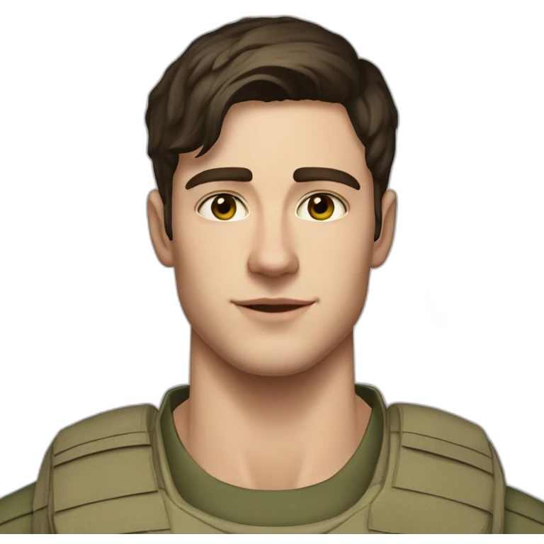 24 year old, white guy, short dark brown hair, hazel green eyes, freckles, army emoji