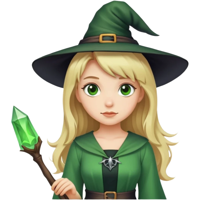 a young girly witch with blond hair, and a green dress emoji