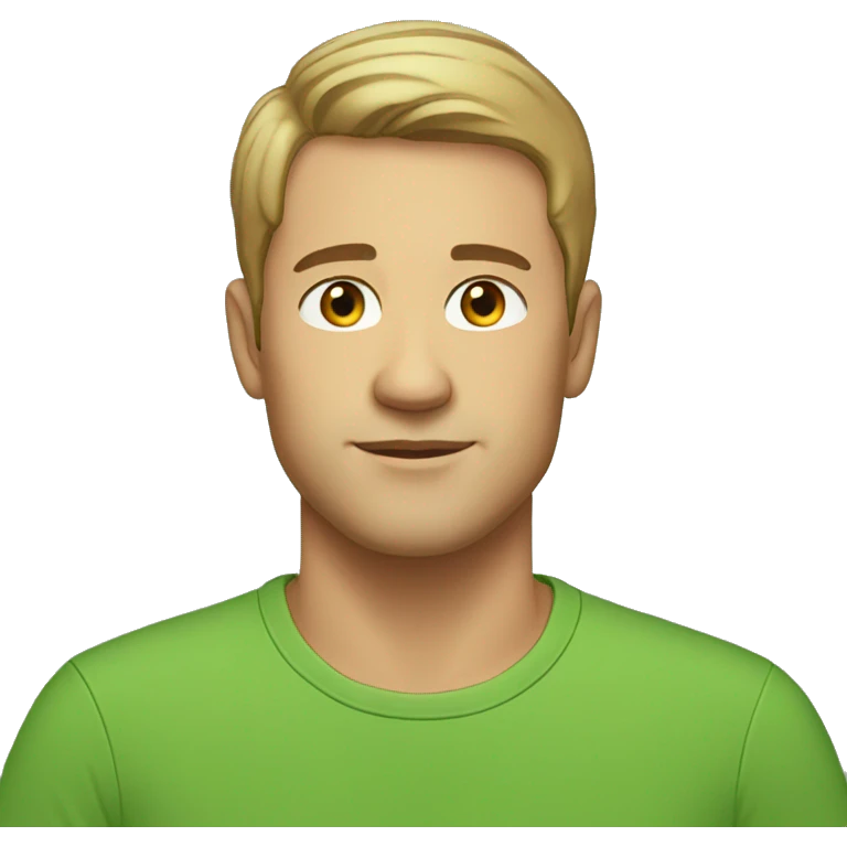 Man, light hair, green t shirt, brown eyes, very short hair emoji
